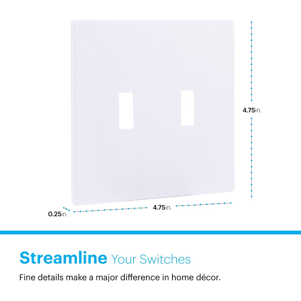 Power Gear Double Toggle Screwless Wall Plate, White, 5 Pack