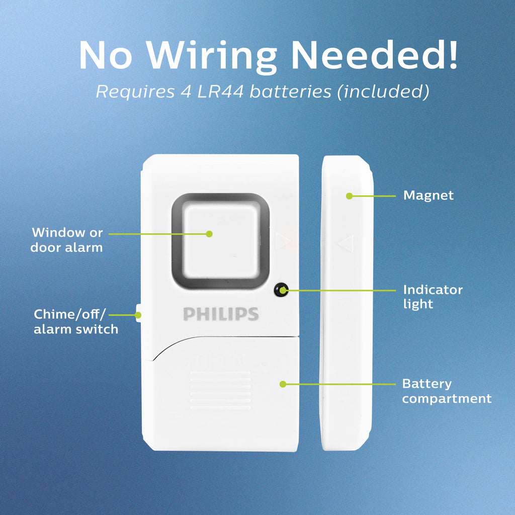 Philips Battery Operated Door Alarm, 2 Pack, White