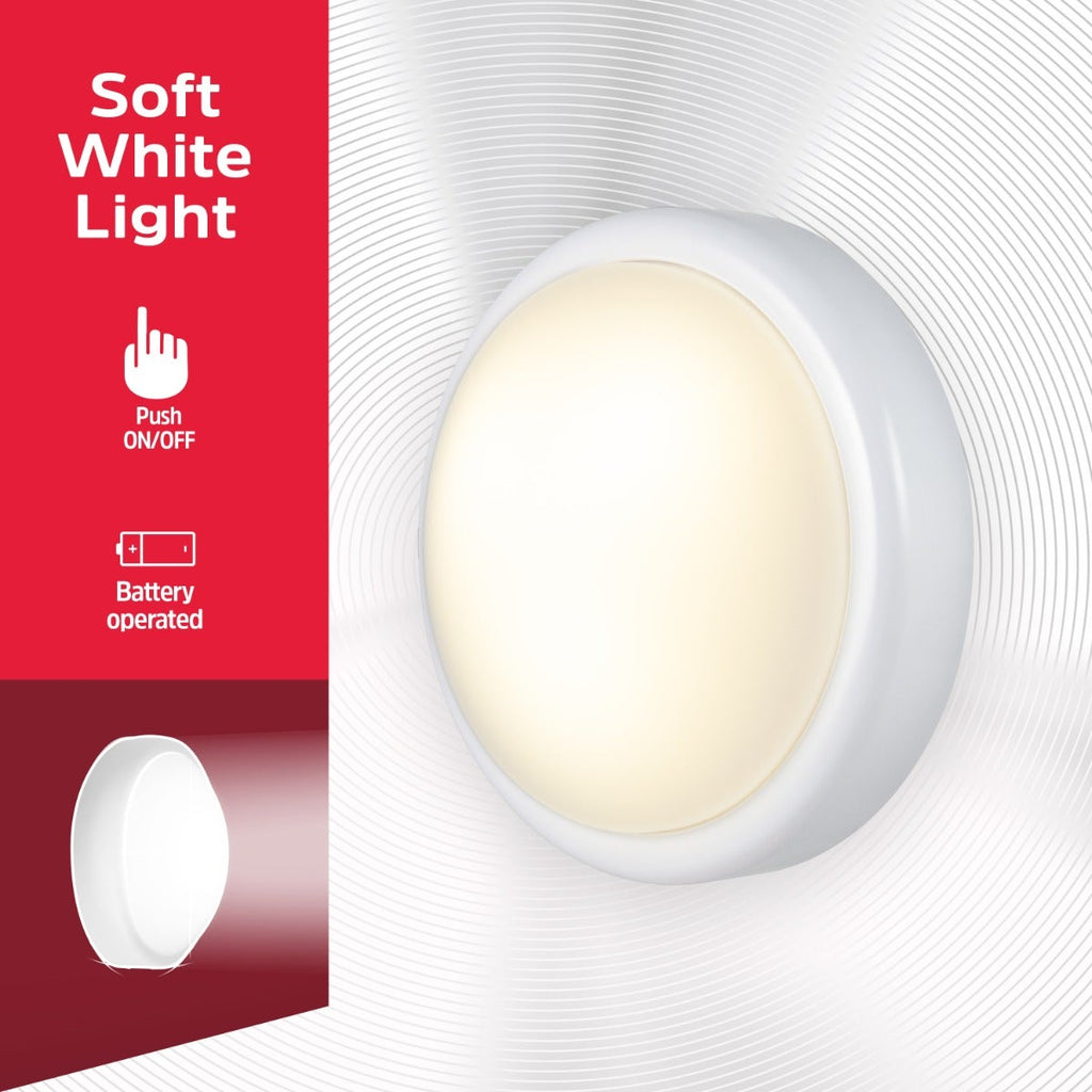 Energizer Battery Operated LED Tap Puck Light, White, 4 Pack