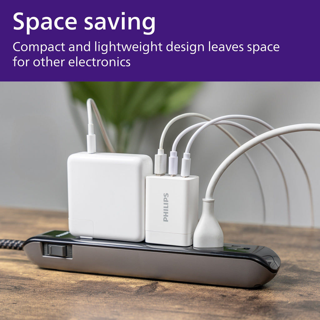 Philips 1 USB and 2 USB-C Wall Charger with Power Delivery, White