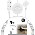 GE 3-Outlet Polarized Extension Cord, Indoor, Foot Switch, 16AWG, 9ft., White