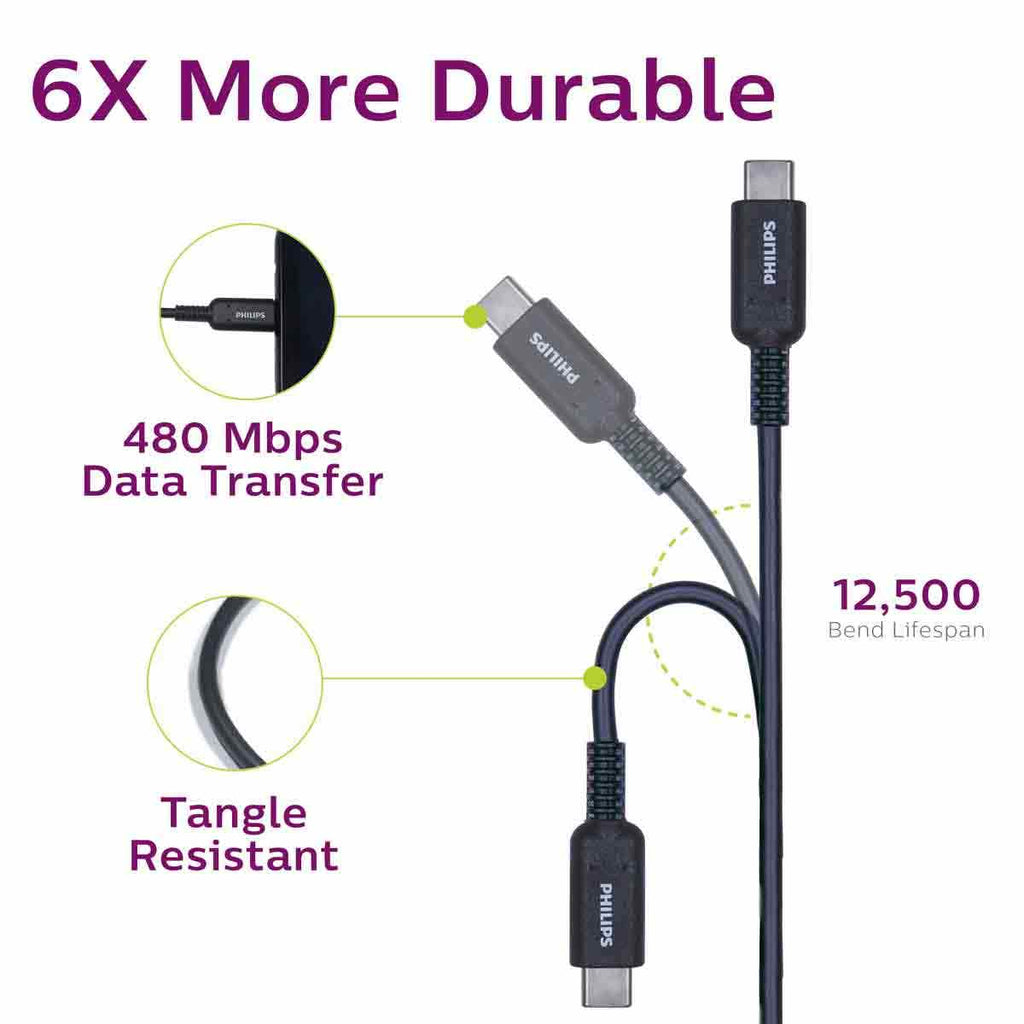Philips 6ft. USB-C to USB-A Charging Cable, Black