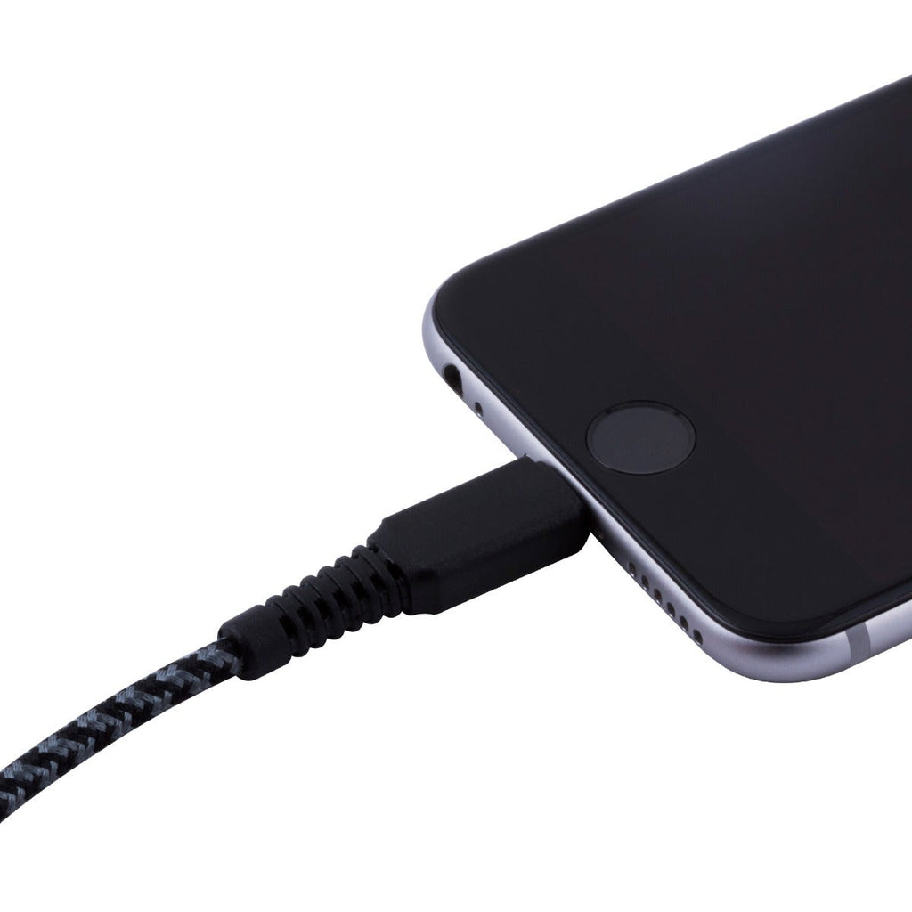 EcoSurvivor 8ft. USB-A to Lightning Charging Cable with Braided Cord, Black/Gray