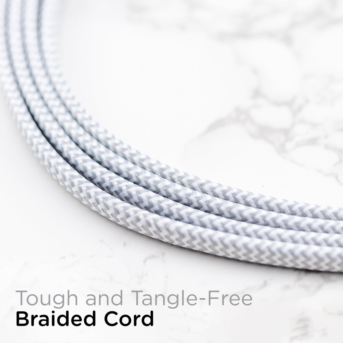 Cordinate 15ft. 3-Outlet Polarized Extension Cord, White/Gray, Braided Cord