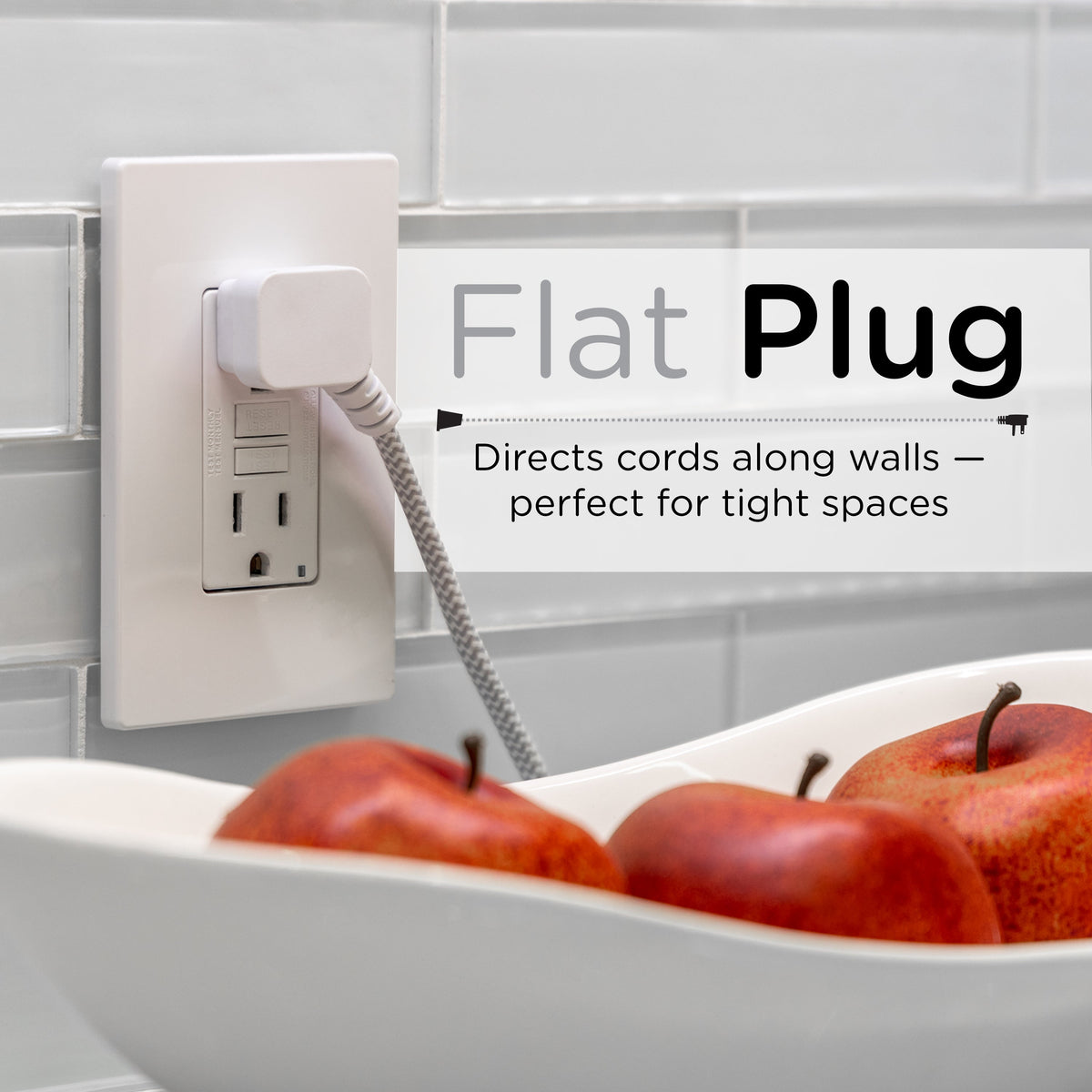 Cordinate 15ft. 3-Outlet Polarized Extension Cord, White/Gray, Braided Cord