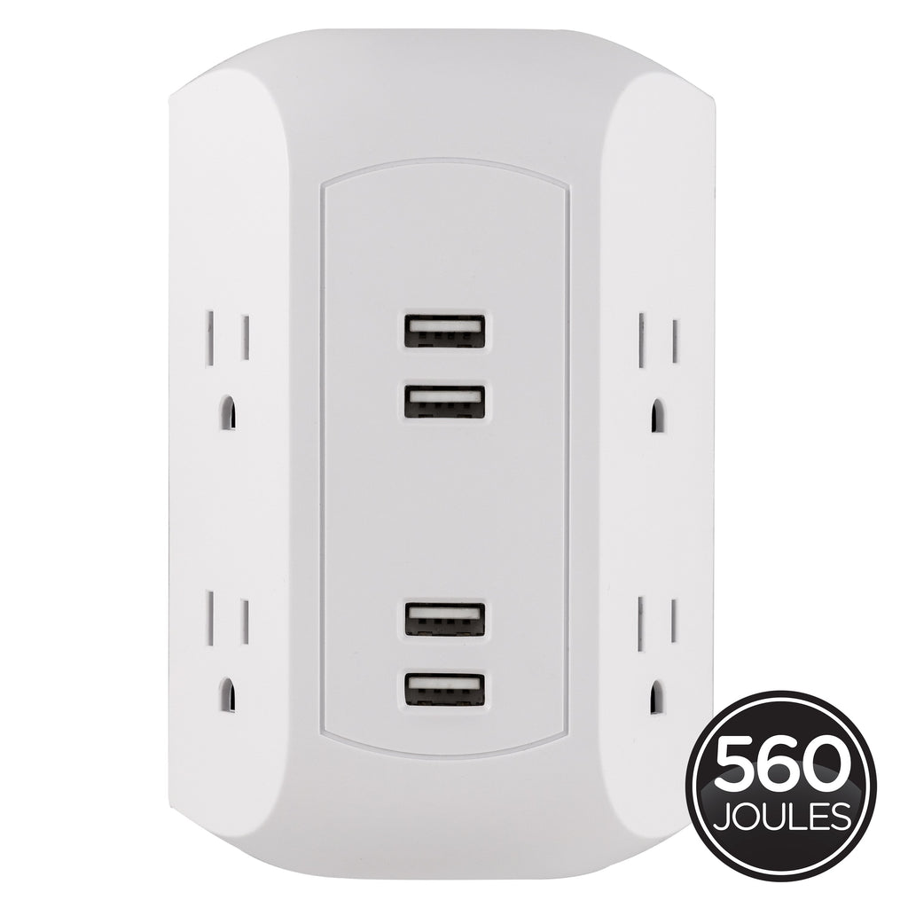 GE 4-Outlet 4-USB Surge Protector Wall Tap