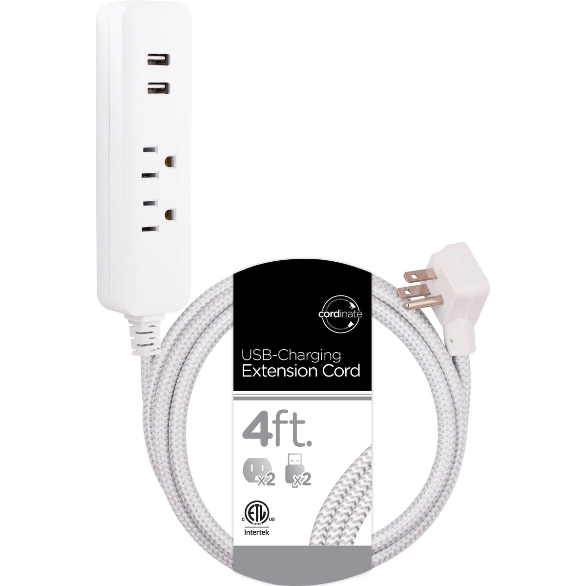 Cordinate 4ft. 2 Outlet, 2 USB Port Extension Cord