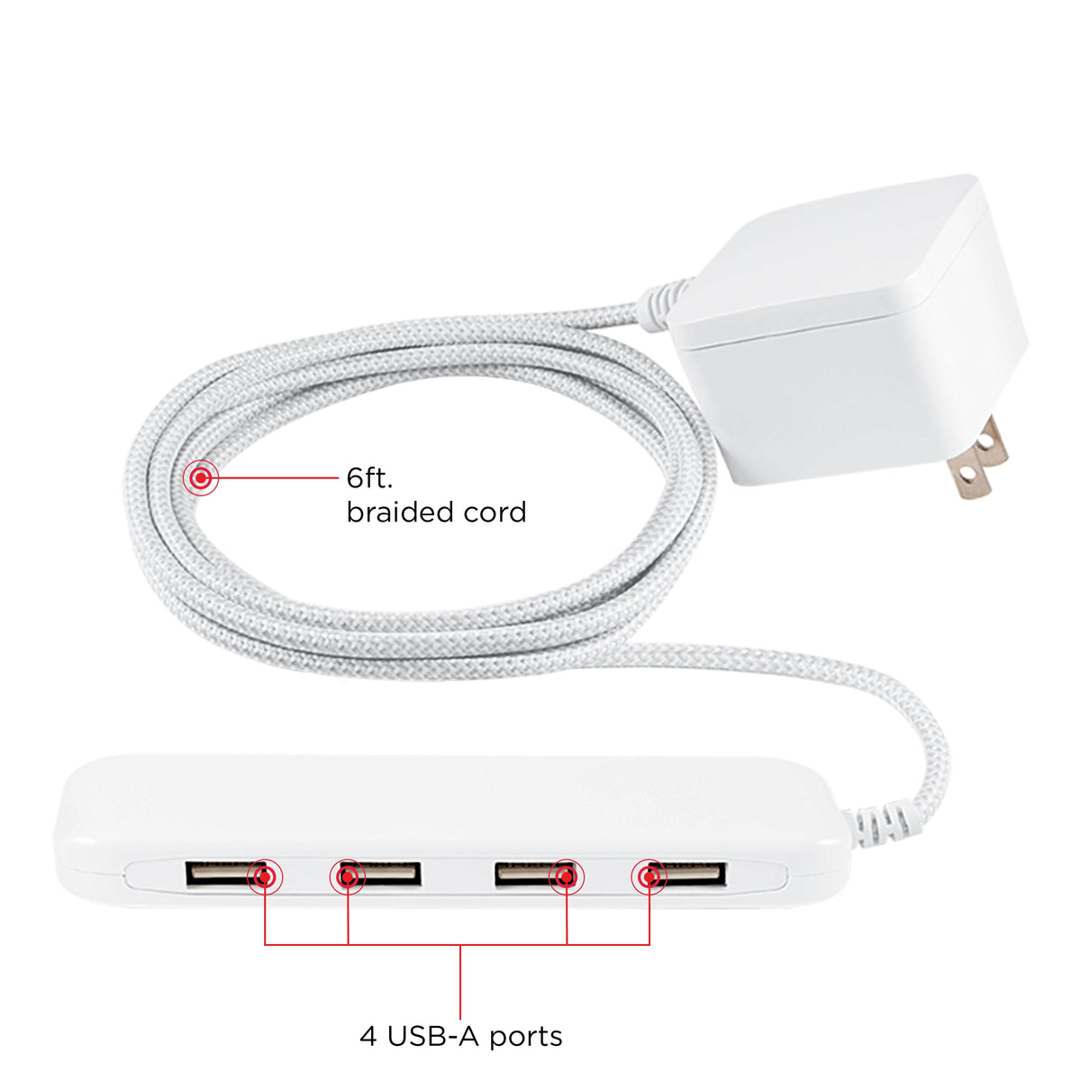 UltraPro USB Power Strip, 4-USB-A, 4.8A, White