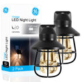 GE Vintage Cage Frame Light Sensing LED Night Light, Black, 2 Pack
