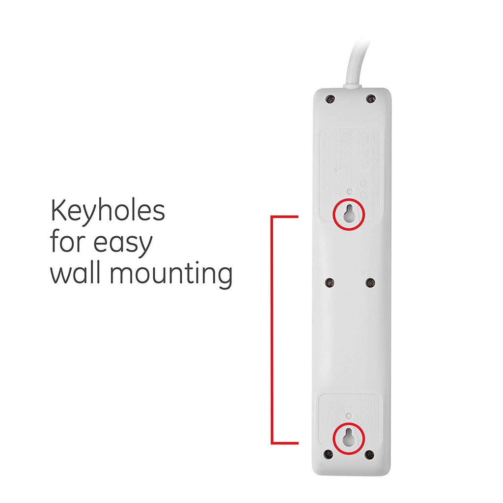 GE 6-Outlet 3ft. Surge Protector with Twist-to-Close Safety Covers, White