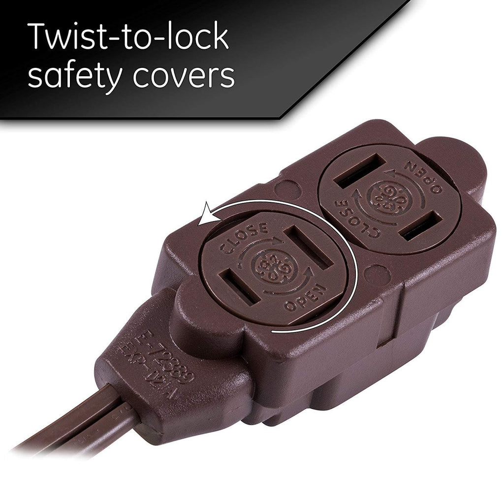 GE 3-Outlet 12ft. Extension Cord with Twist-to-Close Outlets, Brown