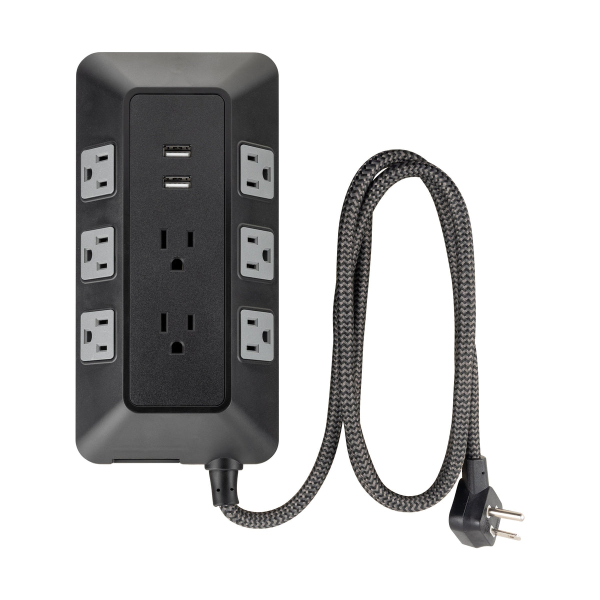 GE 8-Outlet 2-USB 3ft. Surge Protector with Adapter-Spaced Outlets, Black