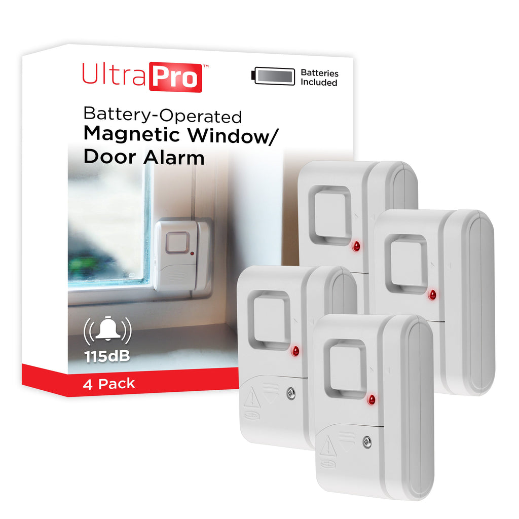 UltraPro Battery Operated Magnetic Window or Door Alarm, 4 Pack, White