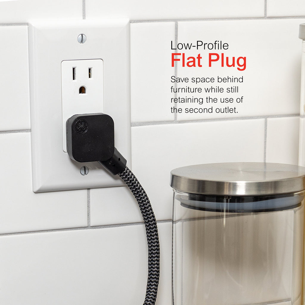 GE Designer 3-Outlet Mini Extension Cord, black/gray, 2pk