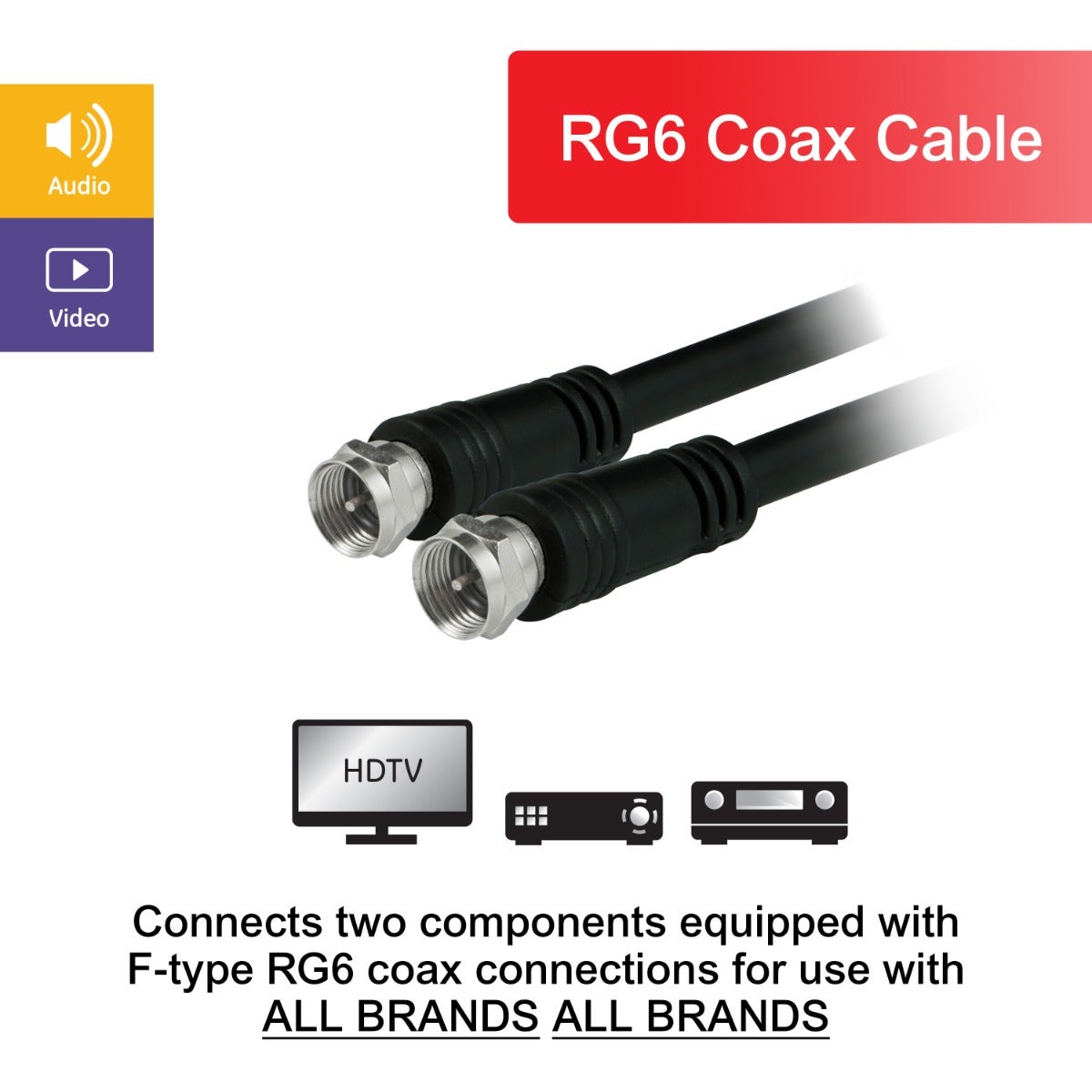 GE 50ft. RG6 Coaxial Cable with F-Type Connectors, Black