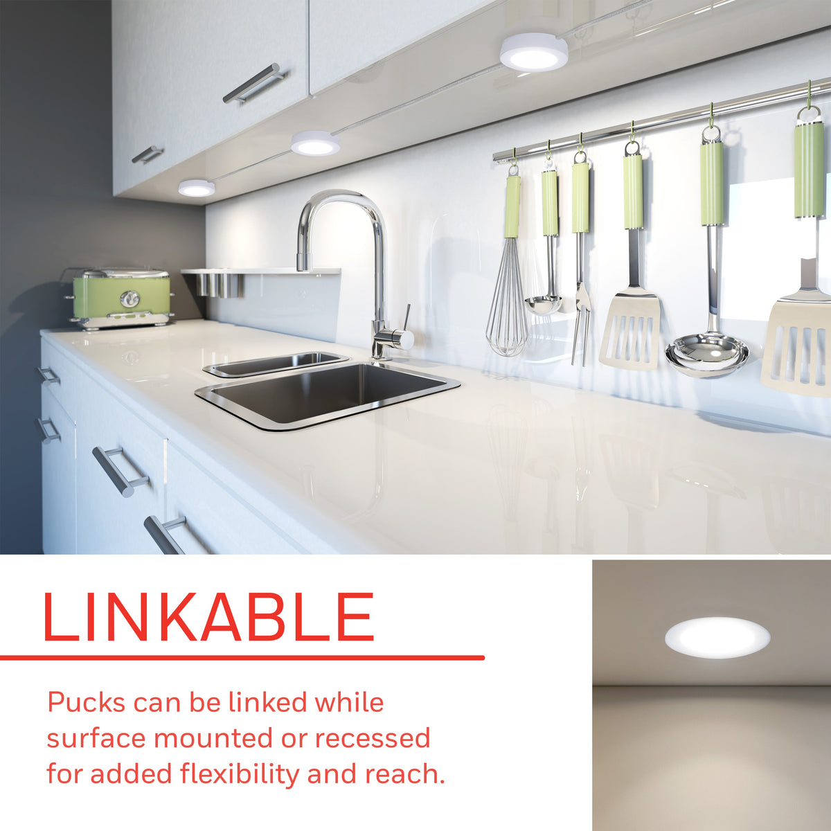 UltraPro Linkable Recessed Puck Lights, 3 pk
