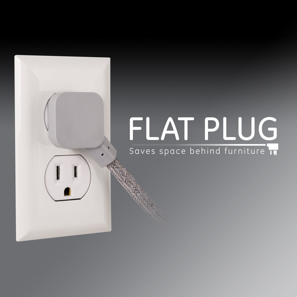 GE Designer Extension Cord, 8ft., 3-Outlet Surge Gray Heather