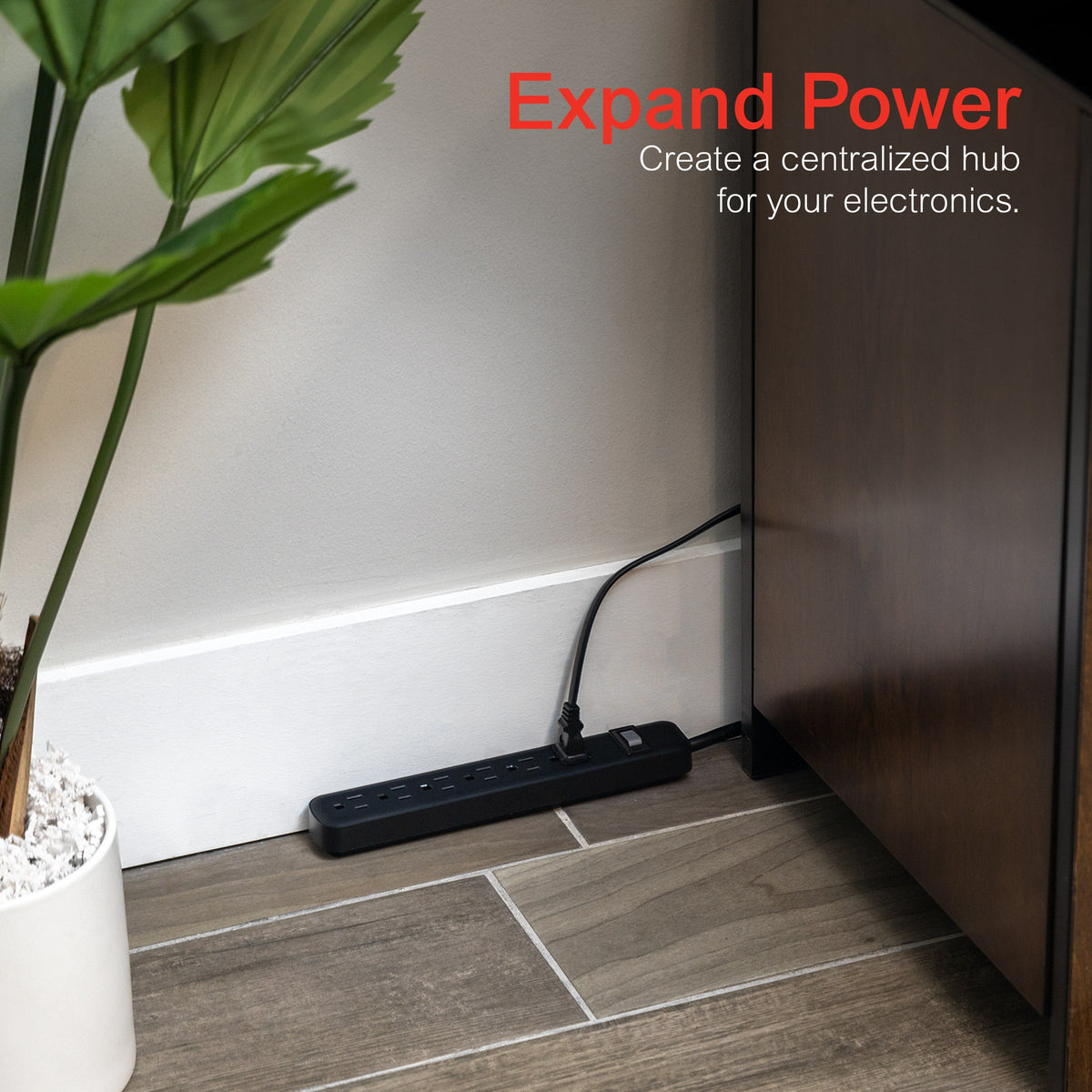 GE 6-Outlet 2ft. Power Strip, Black