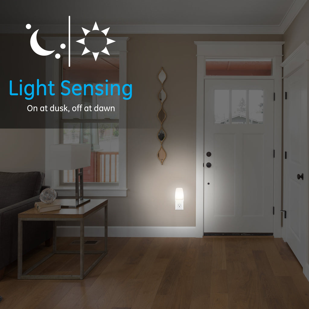 GE Light Sensing LED Night Light, White, 8 Pack