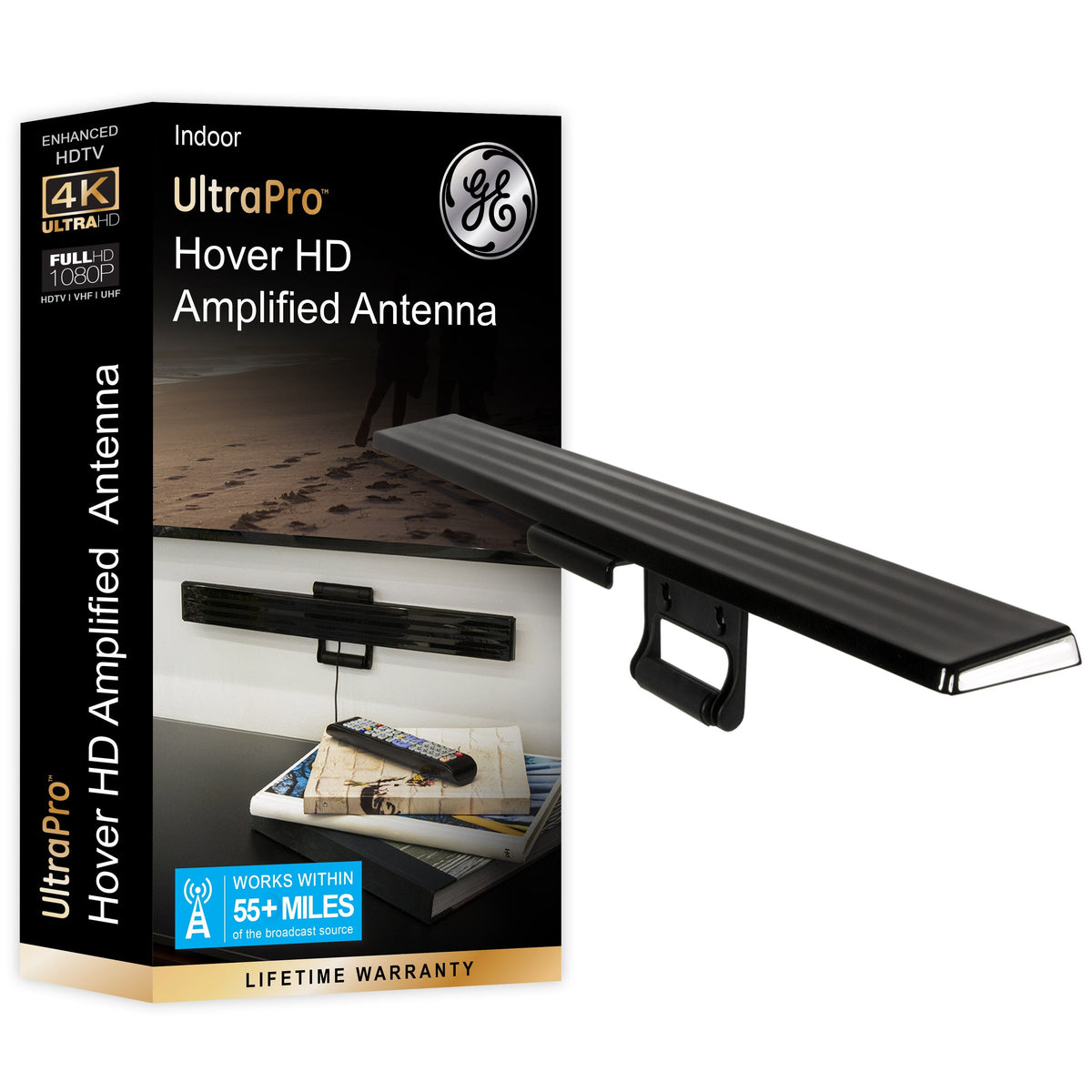 GE UltraPro Hover Bar HD Amplified Antenna, Black