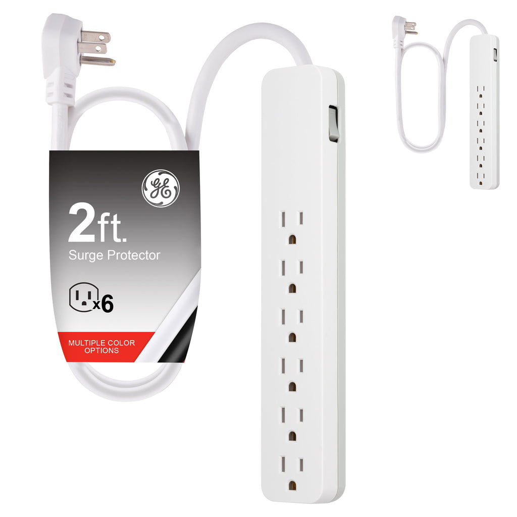 GE 6-Outlet Surge Protector, 620J, 2ft. White, 2pk
