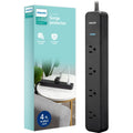Philips 4-Outlet 4ft. Surge Protector with Adapter-Spaced Outlets, Black