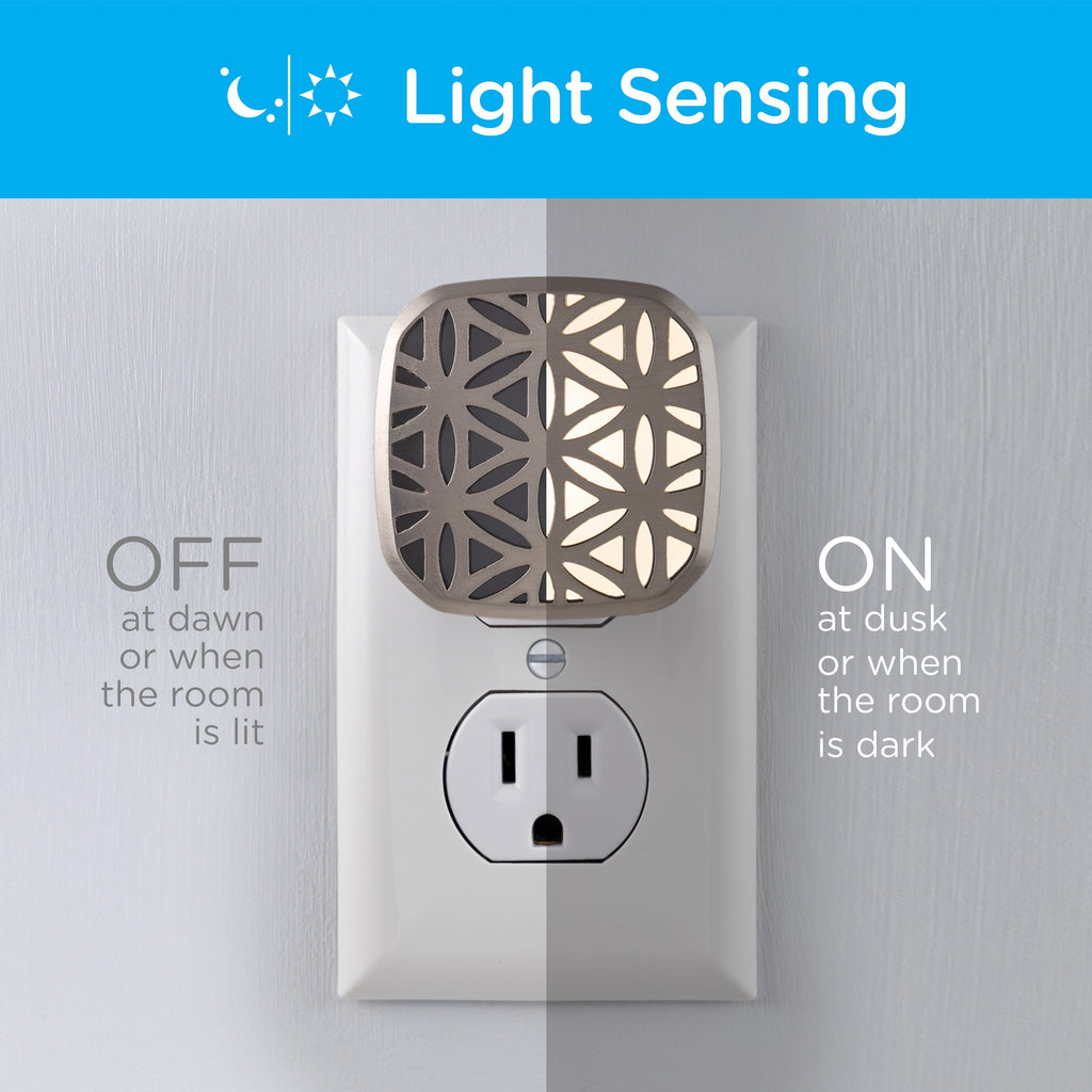 Lights by Night Light Sensing LED Night Light, 2 Pack, Brushed Nickel