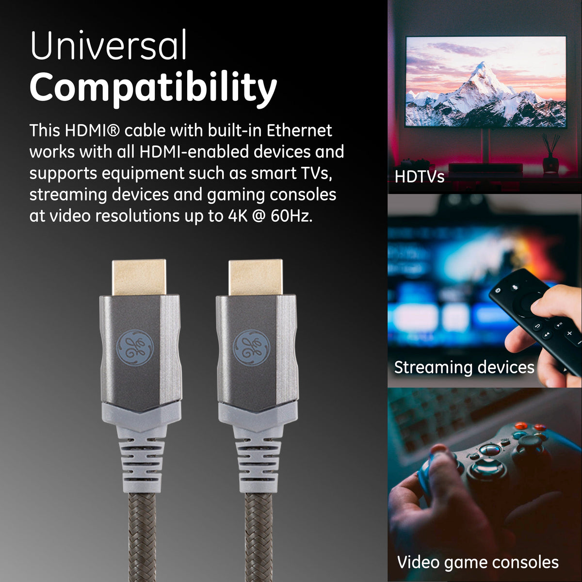 GE-branded UltraPro Premium Certified High-Speed HDMI Cable with Ethernet, 4ft.