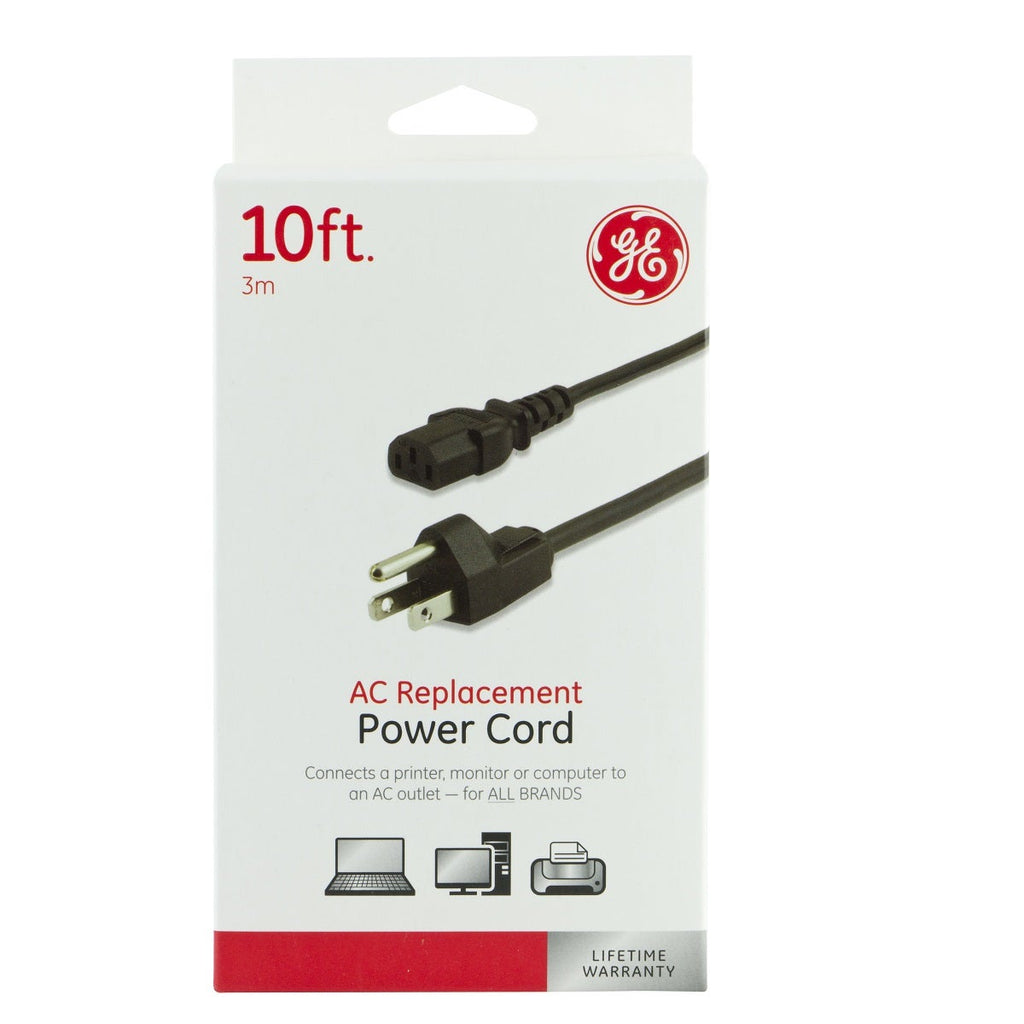 GE 10 ft. Computer Power Cord, Black