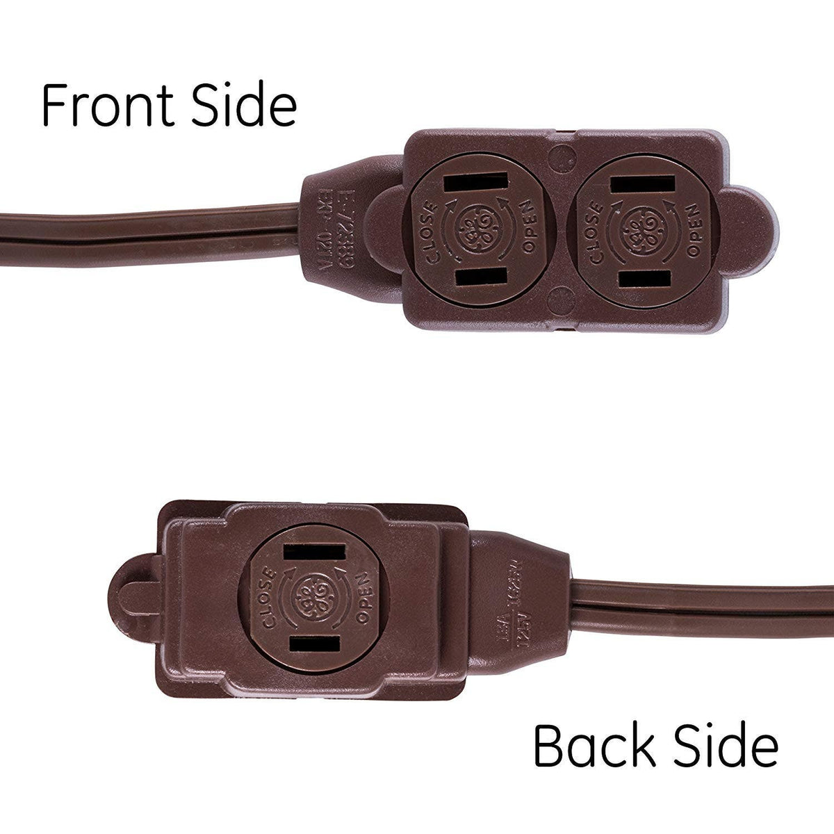 GE 3-Outlet 15ft. Extension Cord with Twist-to-Close Outlets, Brown