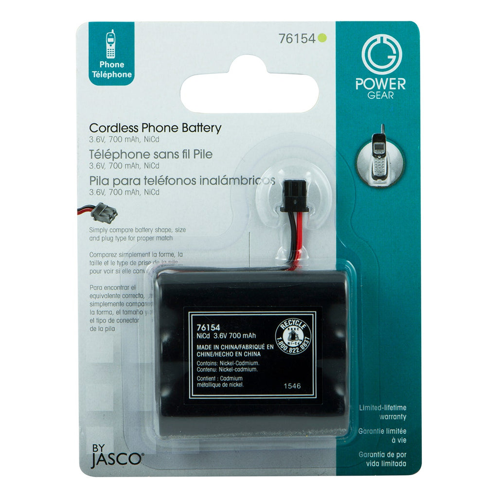Power Gear Rechargeable, Cordless Phone Battery, 3.6V, 700mAh, NiMH, Black