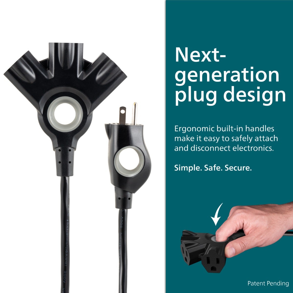 Philips EZGrip™ 3-Outlet 25ft Indoor/Outdoor Extension Cord, Black