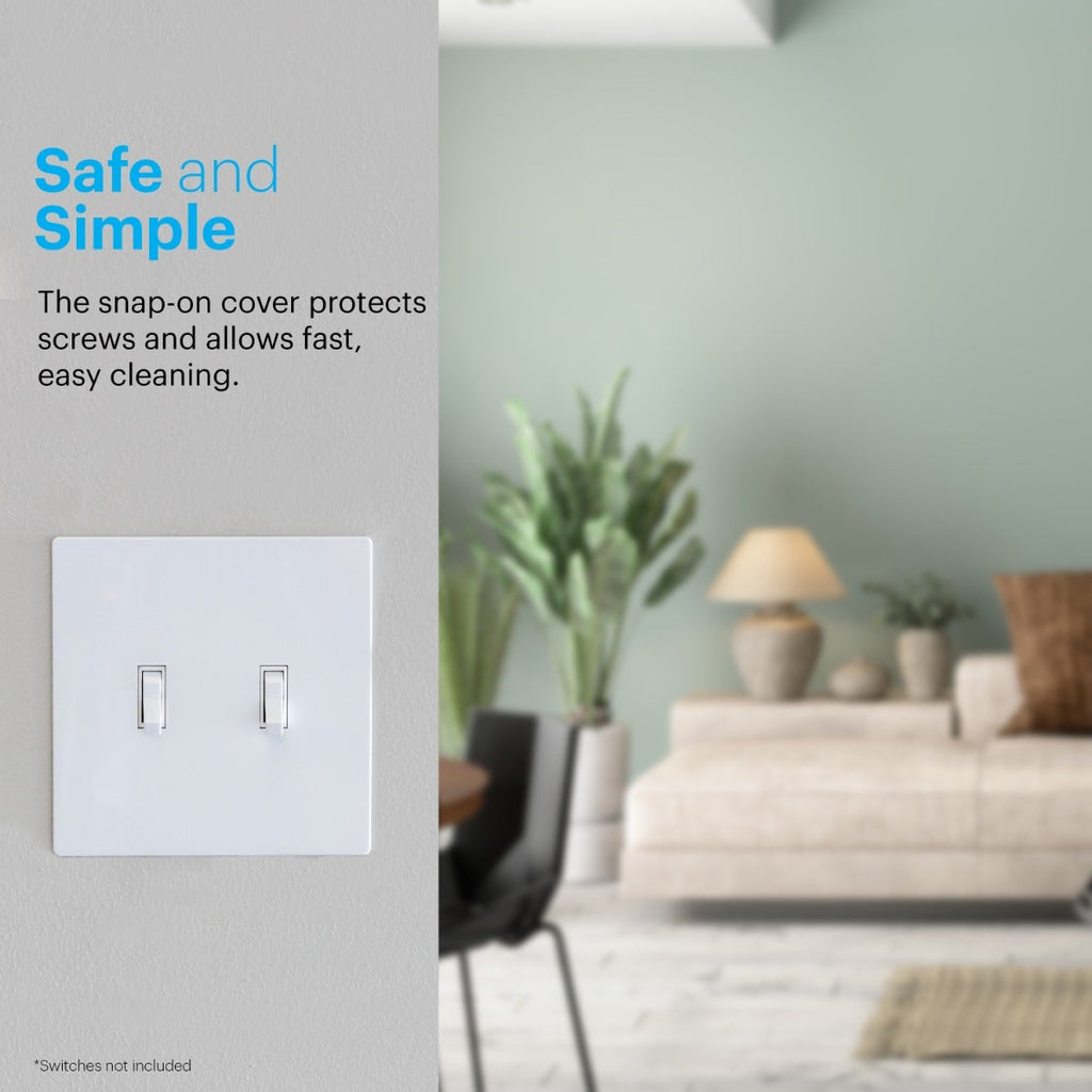 Power Gear Double Toggle Screwless Wall Plate, White, 10 Pack