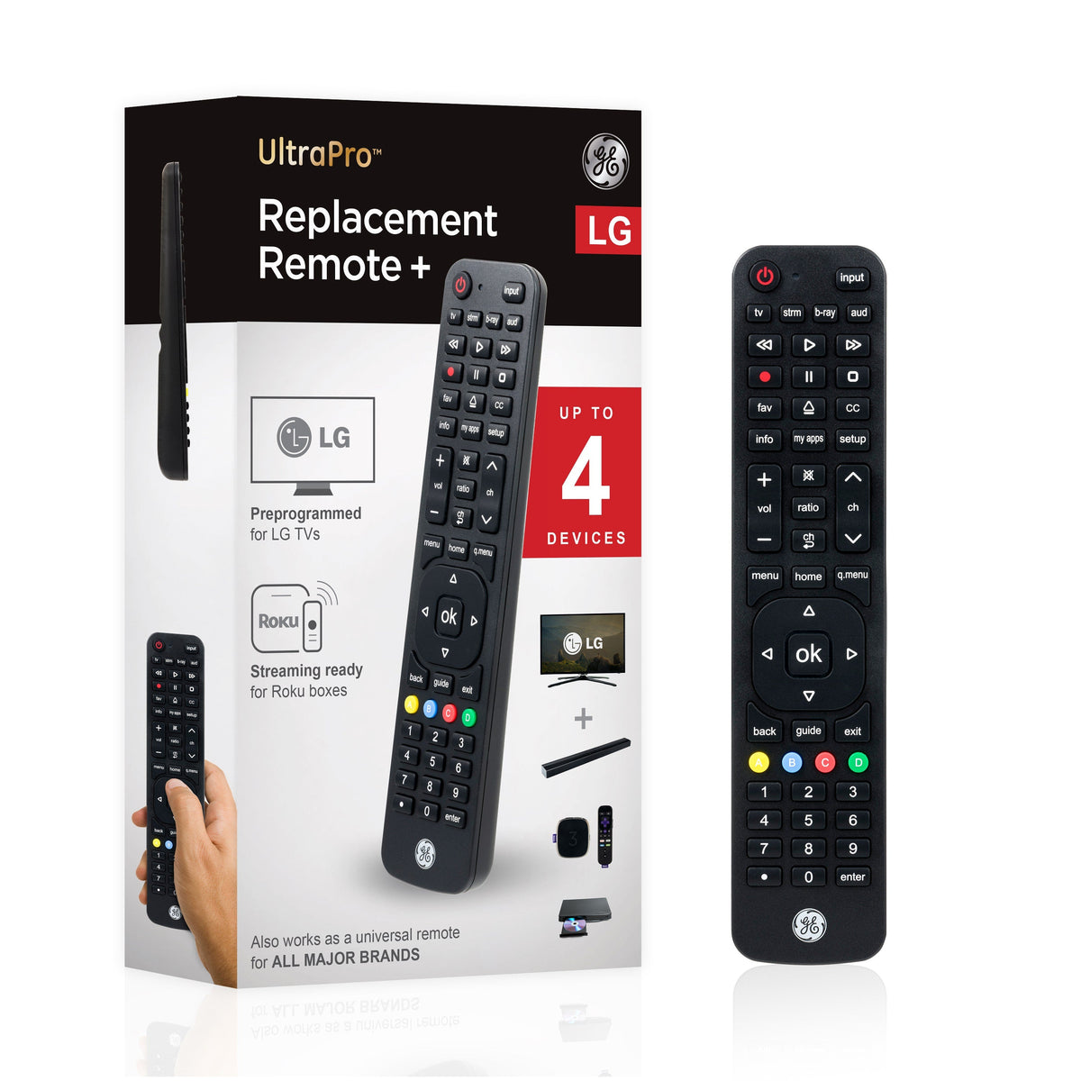 GE 4-Device Universal LG Replacement Remote, Black