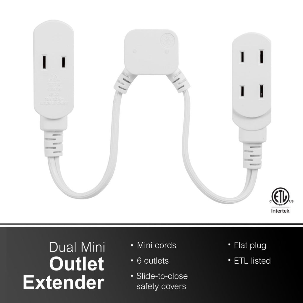 GE 3-Outlet 10in. Dual Split Extension Cord, White