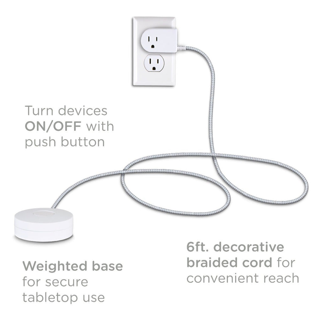 Cordinate 1-Outlet Tabletop Switch with 6ft. Braided Extension Cord, White/Gray