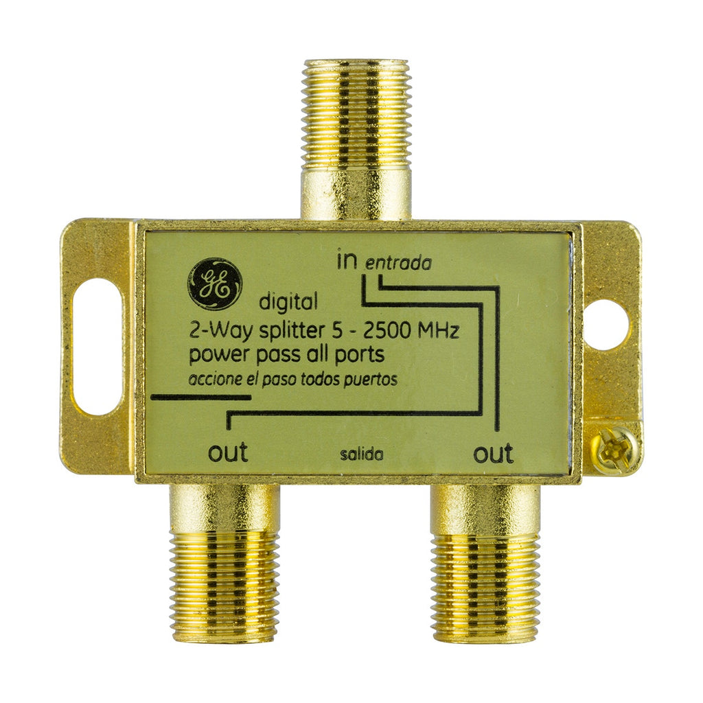 GE Pro Digital 2-Way Coaxial Splitter, Gold