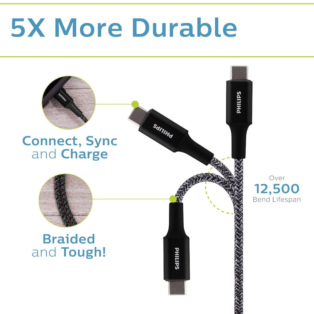 Philips 6ft. USB-C to Lightning Charging Cable with Braided Cord, 2 Pack, Black
