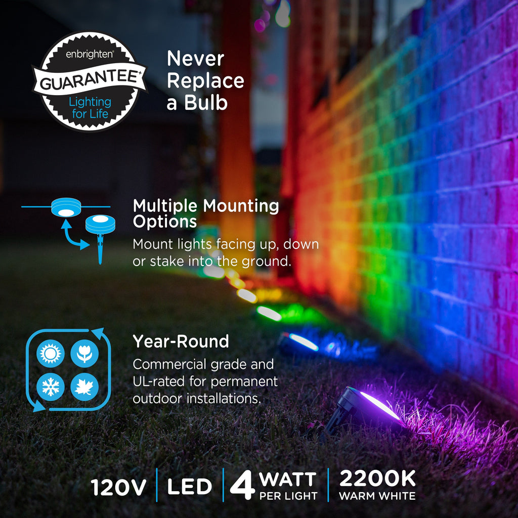 Enbrighten Seasons Color Changing LED Landscape Lights, 6 Lights, 50 ft. Black Cord