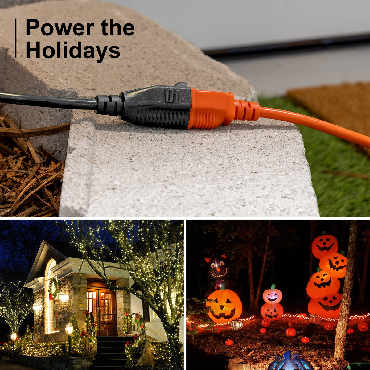 GE Grounded Extension Cord, 15ft., Outdoor, Black, 16-Gauge