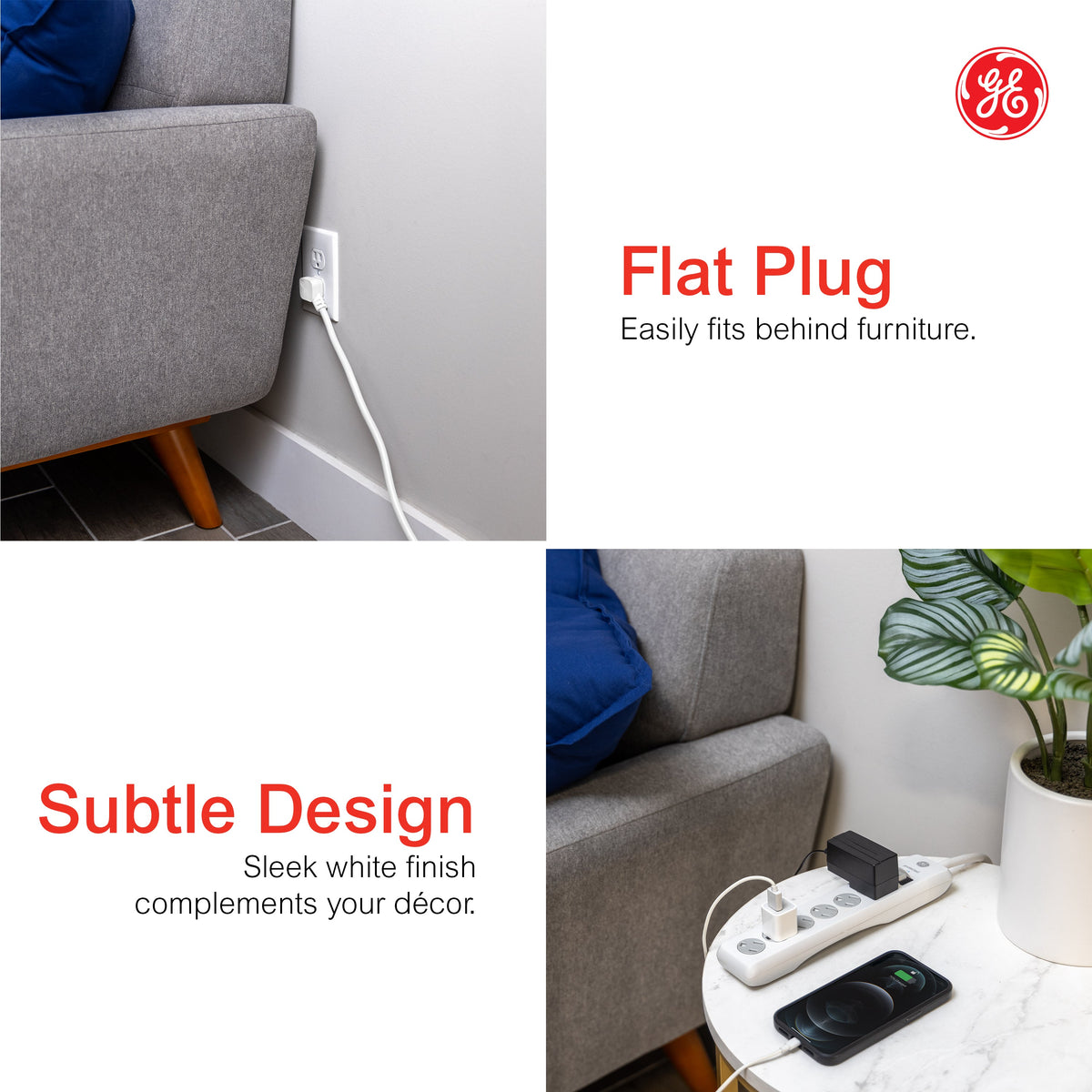GE 6-Outlet Surge Protector, 15ft., White 800J