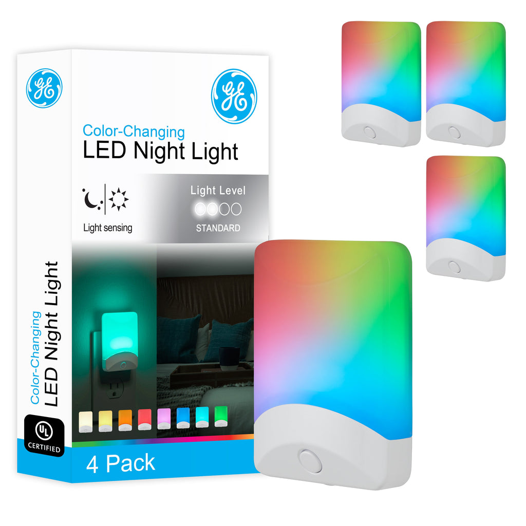 GE Color-Changing LED Night Light, Light Sensing, White, 4 Pack