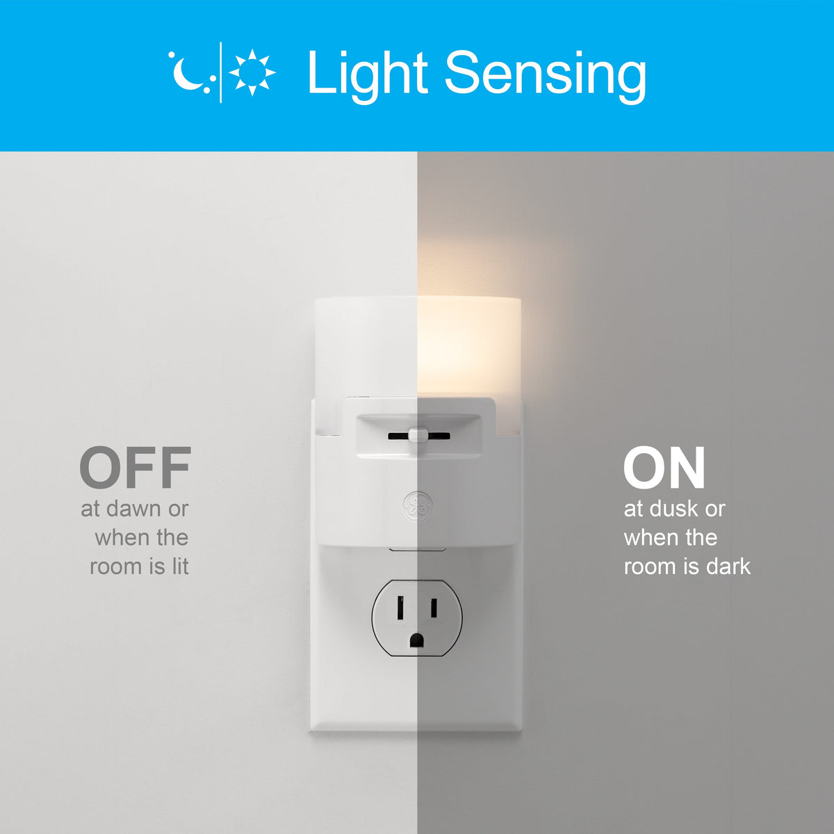 GE UltraBrite Dimmable Light Sensing LED Night Light, White