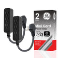 GE Designer 3-Outlet Mini Extension Cord, black/gray, 2pk