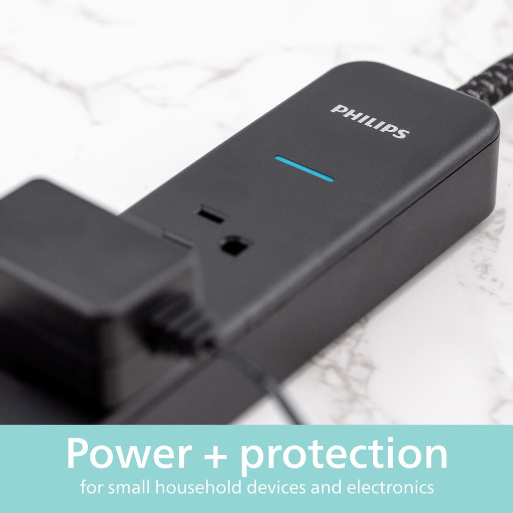 Philips 4-Outlet 4ft. Surge Protector with Adapter-Spaced Outlets, Black