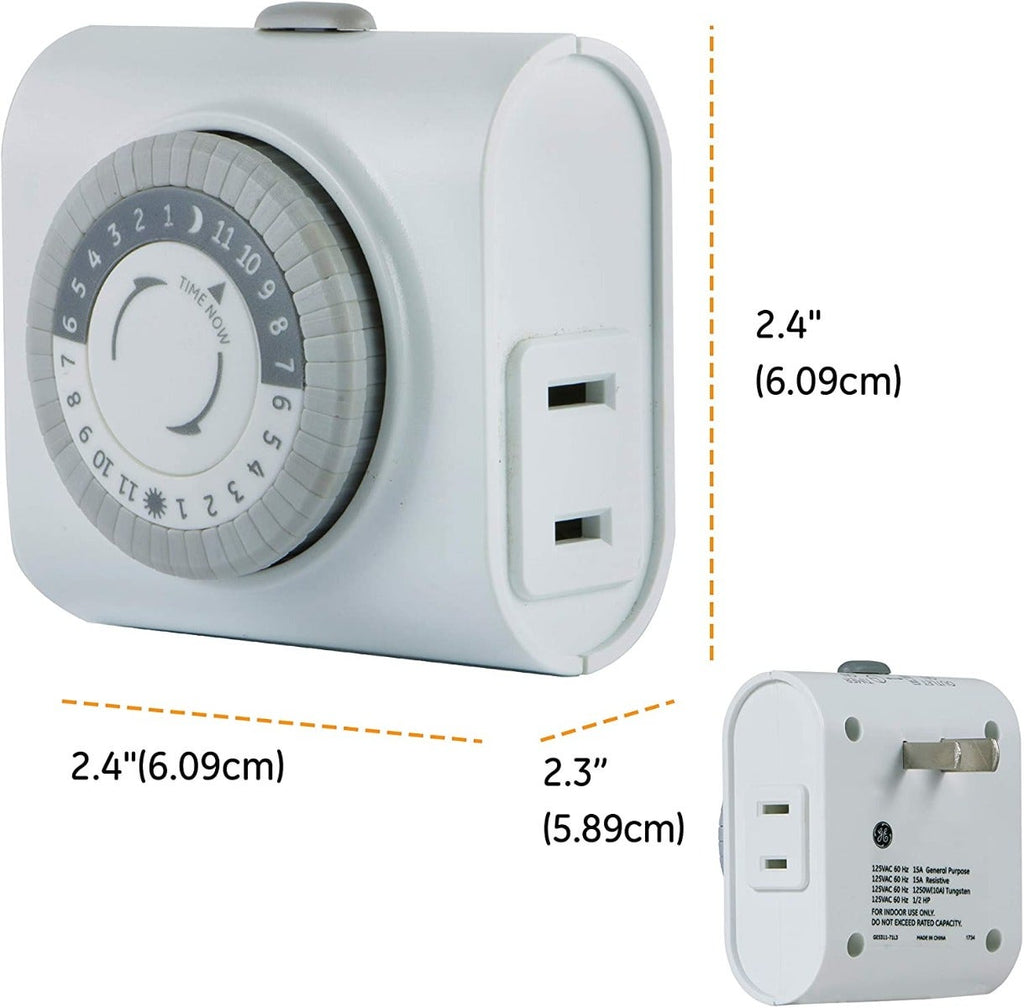 GE Indoor Plug-In 24-Hour Mechanical Timer, 2 Pack, White