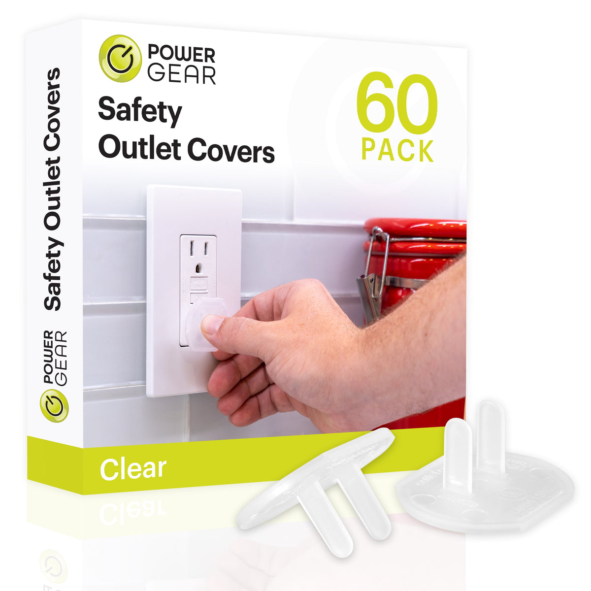 Power Gear Safety Outlet Covers, Clear, 60 Pack