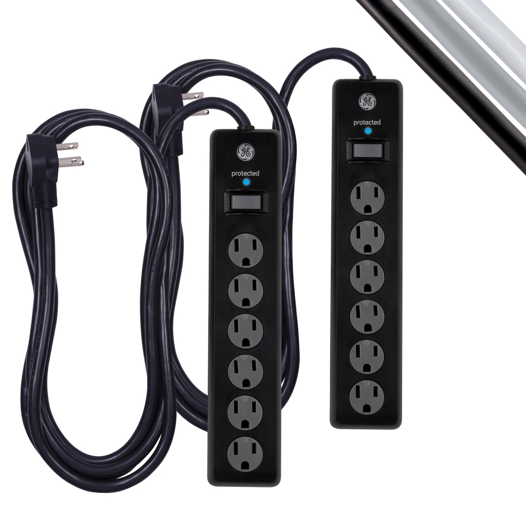 GE 6-Outlet Surge Protector Extension Cord, 800J, Black, 10ft., 2pk