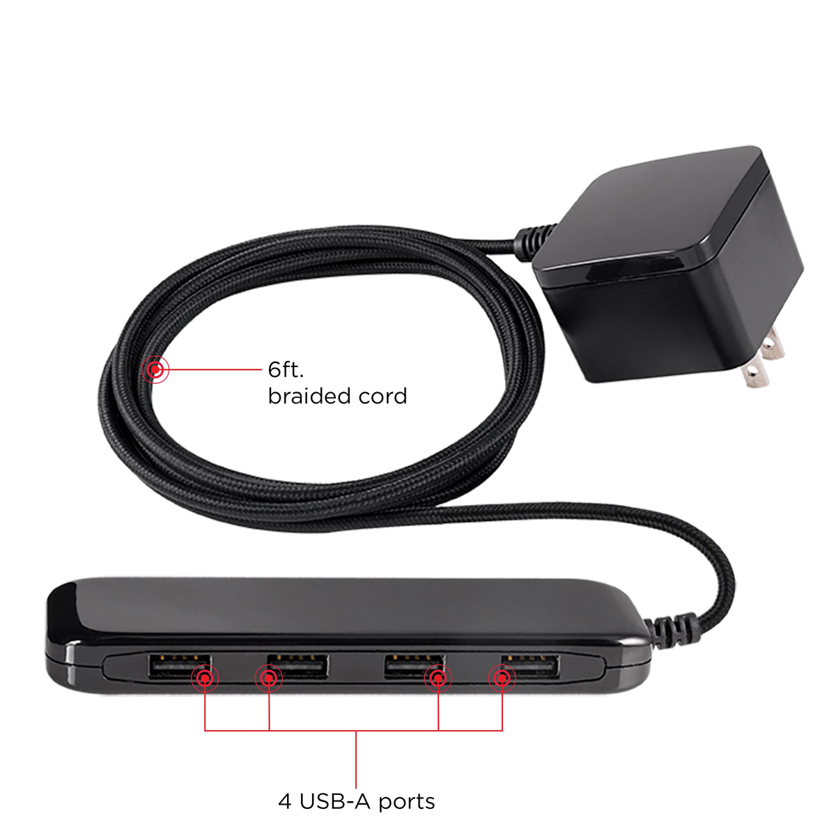 UltraPro™ USB Power Strip, 4-USB-A, 4.8A, Black