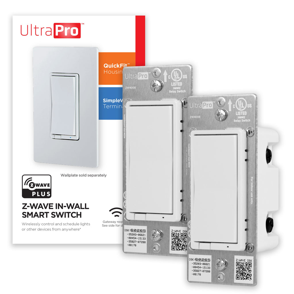 UltraPro Z-Wave In-Wall Smart Dimmer with QuickFit and SimpleWire, 2 Pack, White
